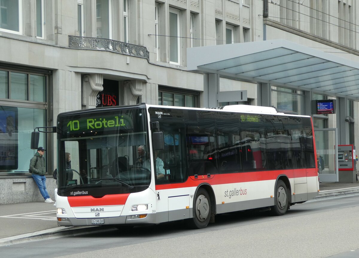 (250'069) - St. Gallerbus, St. Gallen - Nr. 269/SG 198'269 - MAN/G�ppel am 16. Mai 2023 beim Bahnhof St. Gallen