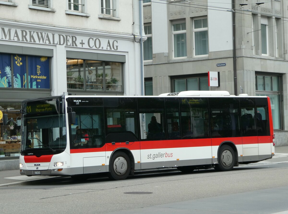 (250'069) - St. Gallerbus, St. Gallen - Nr. 268/SG 198'268 - MAN/G�ppel am 16. Mai 2023 beim Bahnhof St. Gallen