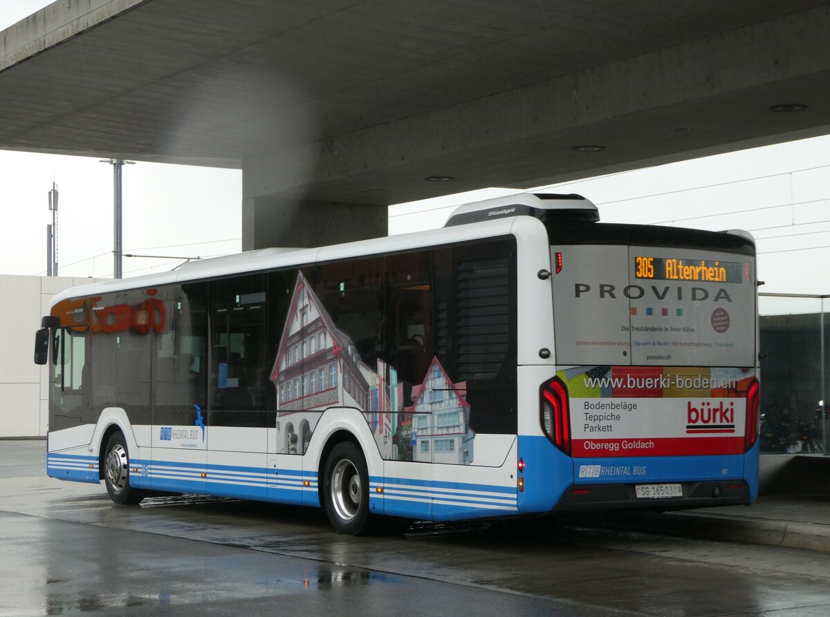 (250'115) - RTB Altst�tten - Nr. 61/SG 165'038 - MAN am 16. Mai 2023 beim Bahnhof Rheineck