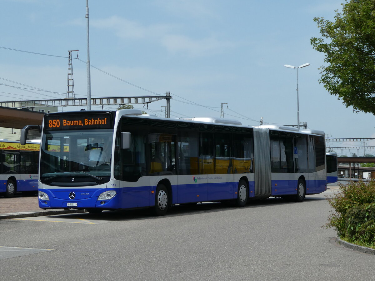(250'333) - VZO Gr�ningen - Nr. 119/ZH 745'119 - Mercedes am 21. Mai 2023 beim Bahnhof Wetzikon