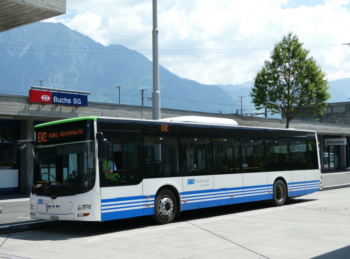 (250'812) - RTB Altst�tten - Nr. 914/SG 482'210 - MAN (ex PostBus/A BD 15'358) am 30. Mai 2023 beim Bahnhof Buchs