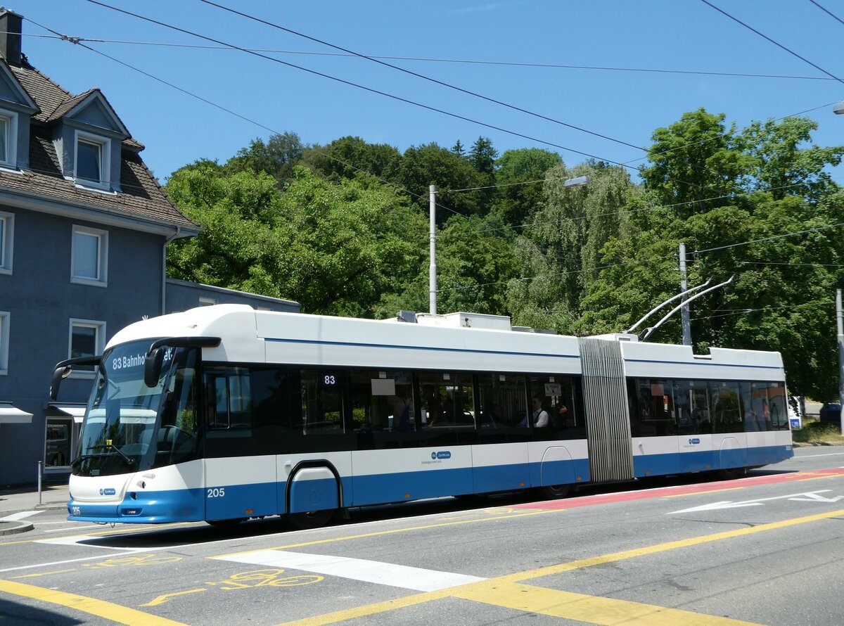 (251'459) - VBZ Z�rich - Nr. 205 - Hess/Hess Gelenktrolleybus am 13. Juni 2023 in Z�rich, Bucheggplatz