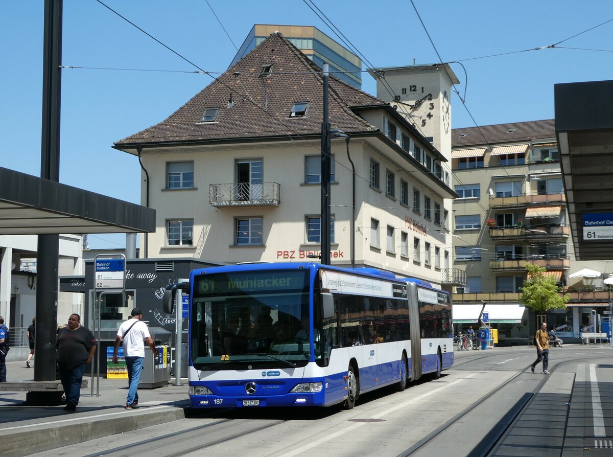 (251'466) - VBZ Z�rich - Nr. 187/ZH 617'187 - Mercedes (ex VZO Gr�ningen Nr. 108) am 13. Juni 2023 beim Bahnhof Z�rich Oerlikon