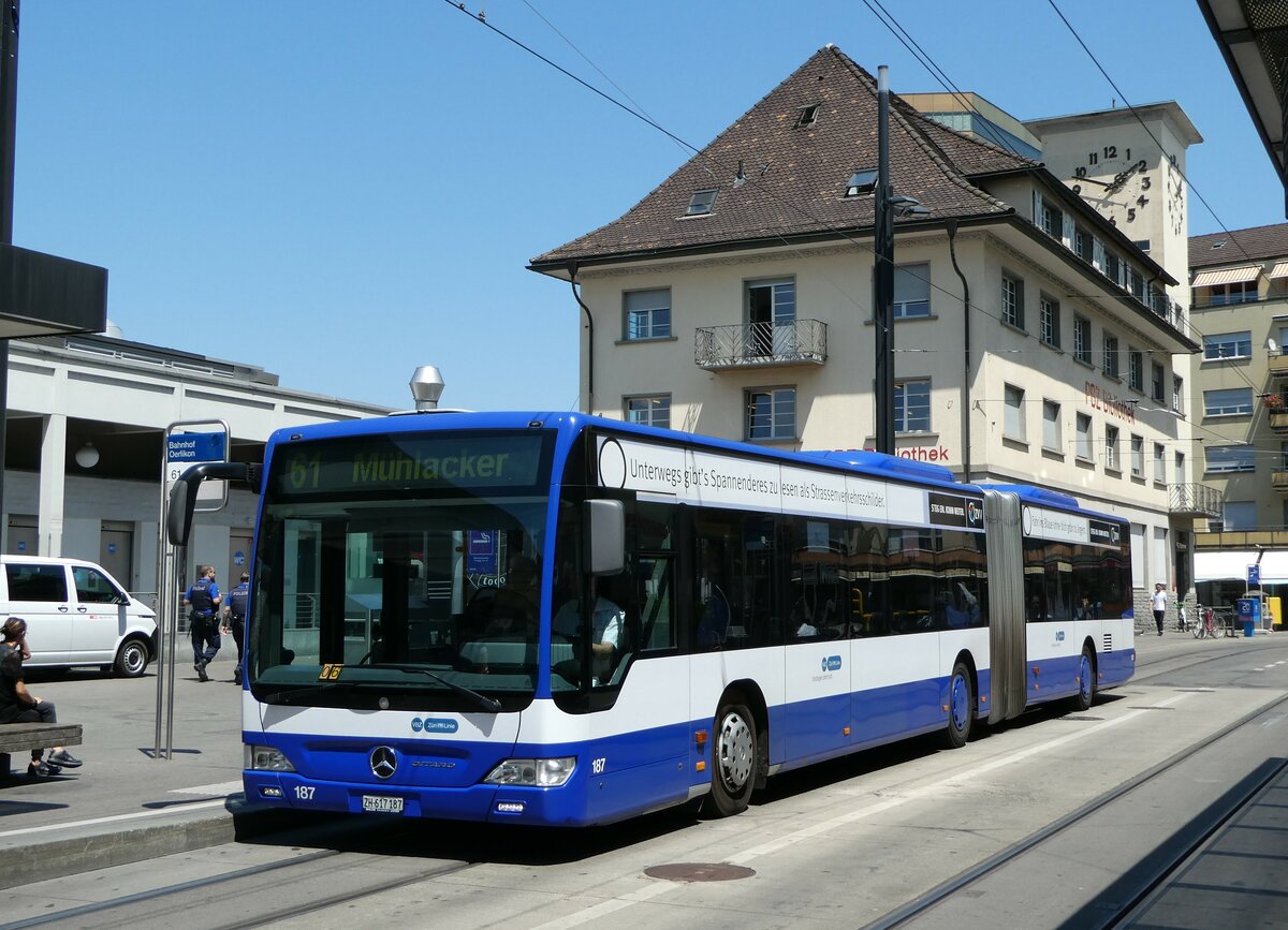 (251'467) - VBZ Z�rich - Nr. 187/ZH 617'187 - Mercedes (ex VZO Gr�ningen Nr. 108) am 13. Juni 2023 beim Bahnhof Z�rich Oerlikon