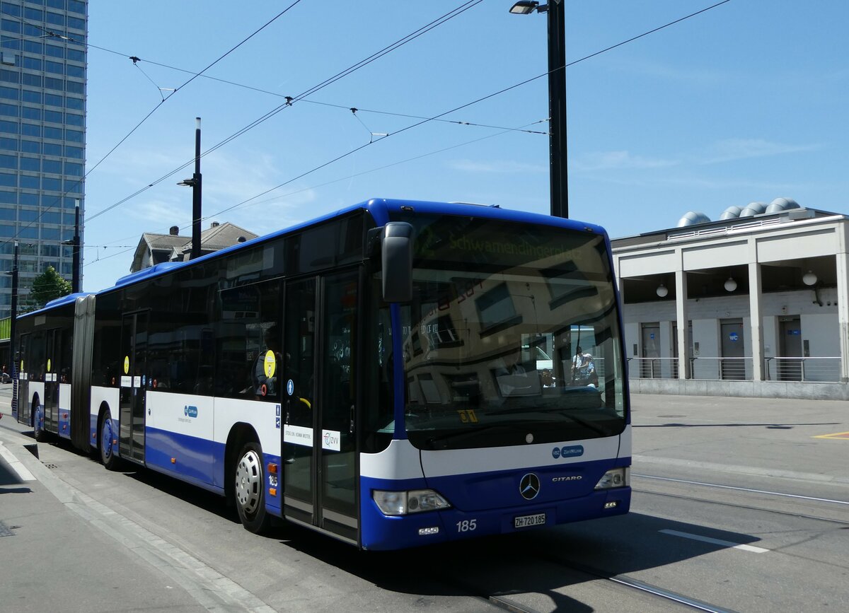 (251'468) - VBZ Z�rich - Nr. 185/ZH 720'185 - Mercedes (ex VZO Gr�ningen Nr. 102) am 13. Juni 2023 beim Bahnhof Z�rich Oerlikon