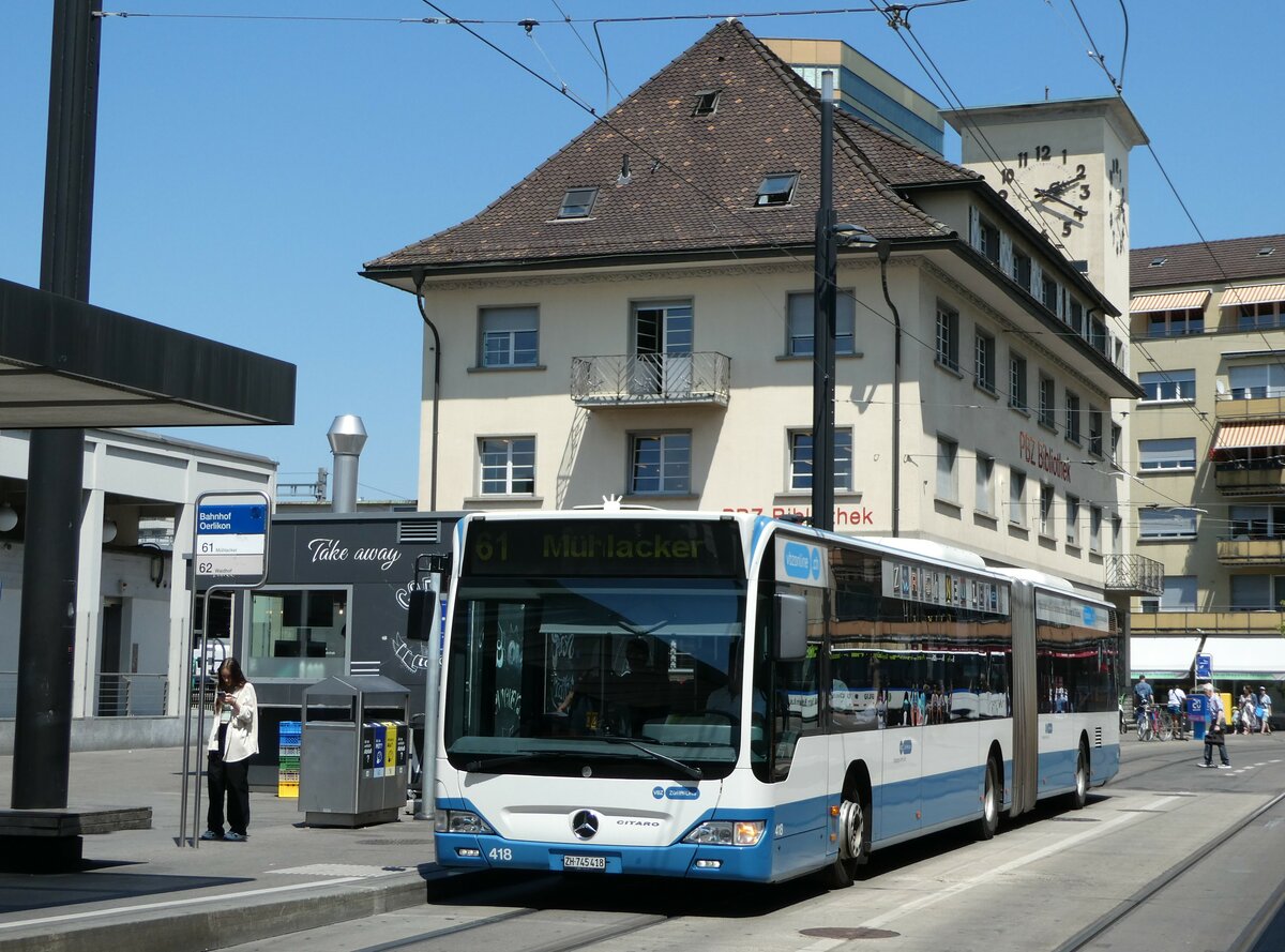 (251'477) - VBZ Z�rich - Nr. 418/ZH 745'418 - Mercedes am 13. Juni 2023 beim Bahnhof Z�rich Oerlikon