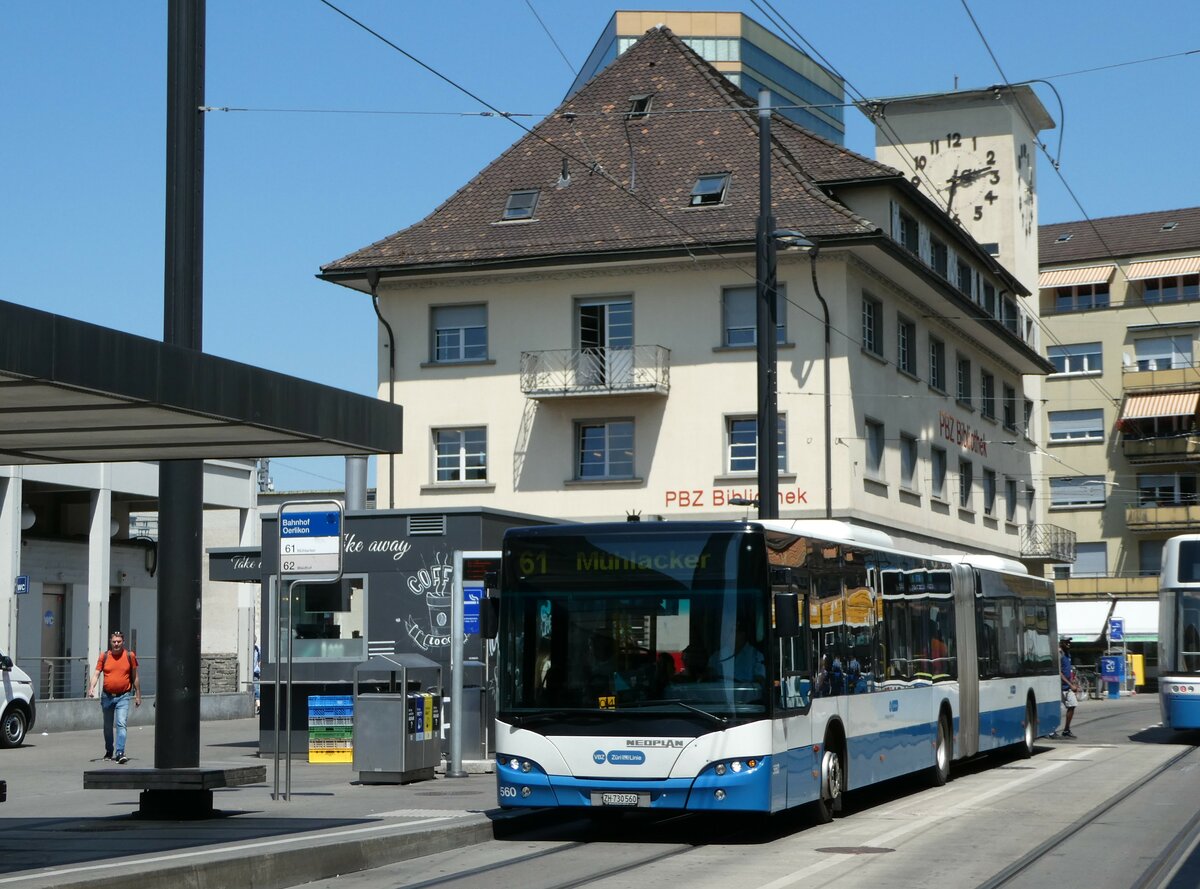 (251'480) - VBZ Z�rich - Nr. 560/ZH 730'560 - Neoplan am 13. Juni 2023 beim Bahnhof Z�rich Oerlikon