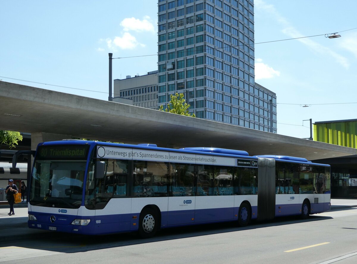 (251'482) - VBZ Z�rich - Nr. 188/ZH 728'188 - Mercedes (ex VZO Gr�ningen Nr. 110) am 13. Juni 2023 beim Bahnhof Z�rich Oerlikon