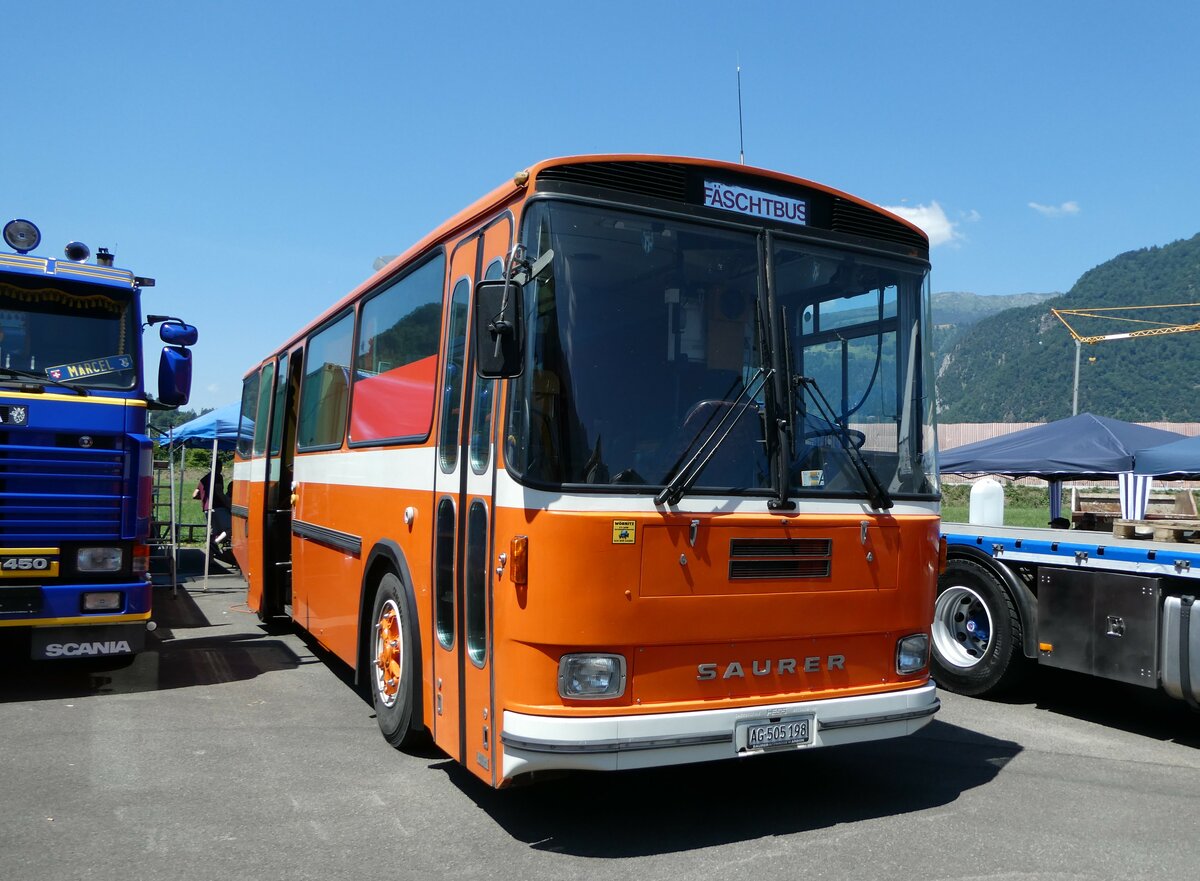 (251'989) - Mangold, Oberengstringen - AG 505'198 - Saurer/Hess (ex RhV Altst�tten Nr. 45) am 24. Juni 2023 in Interlaken, Flugplatz
