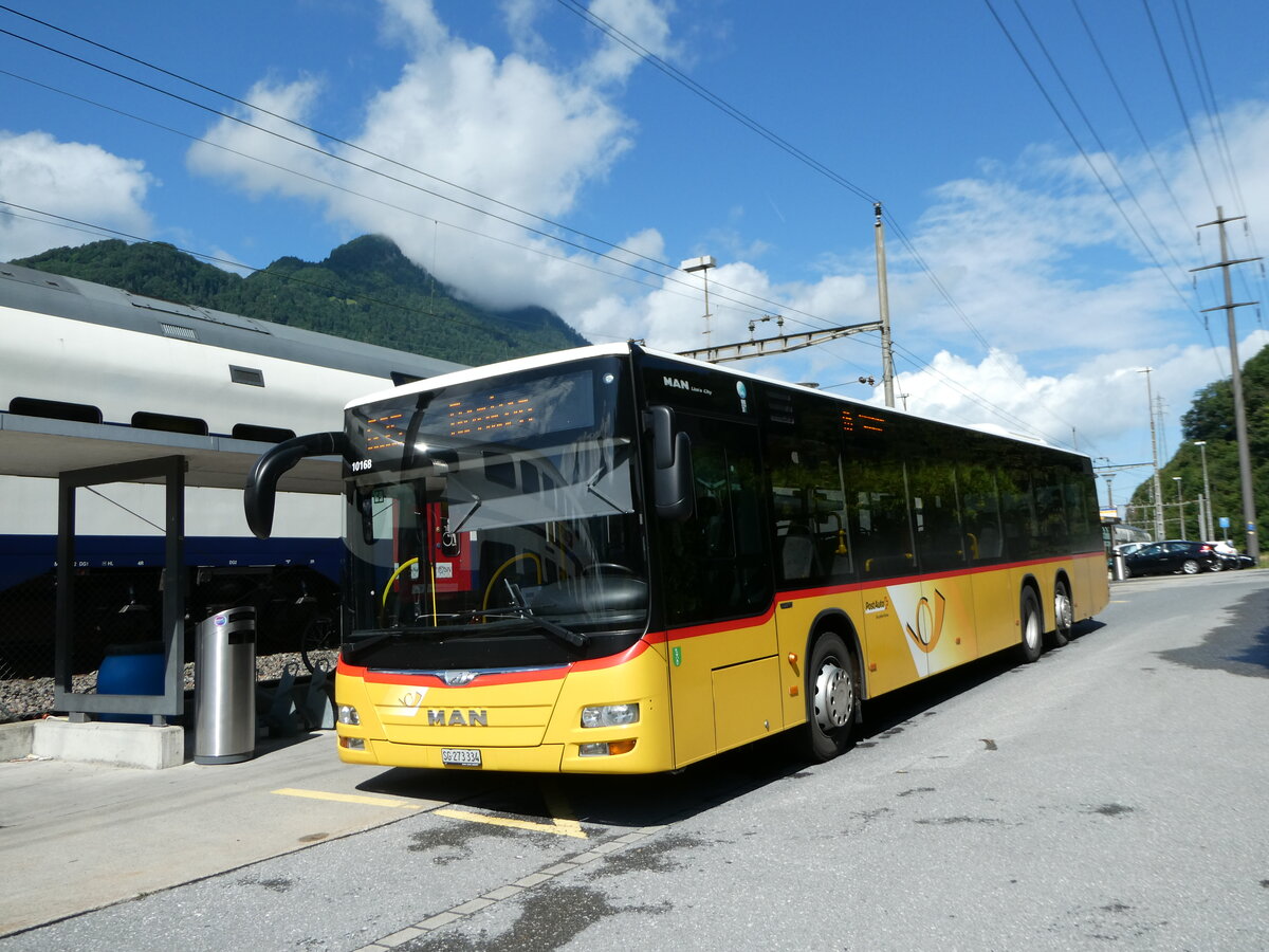 (252'325) - PostAuto Ostschweiz - SG 273'334/PID 10'168 - MAN am 4. Juli 2023 beim Bahnhof Ziegelbr�cke
