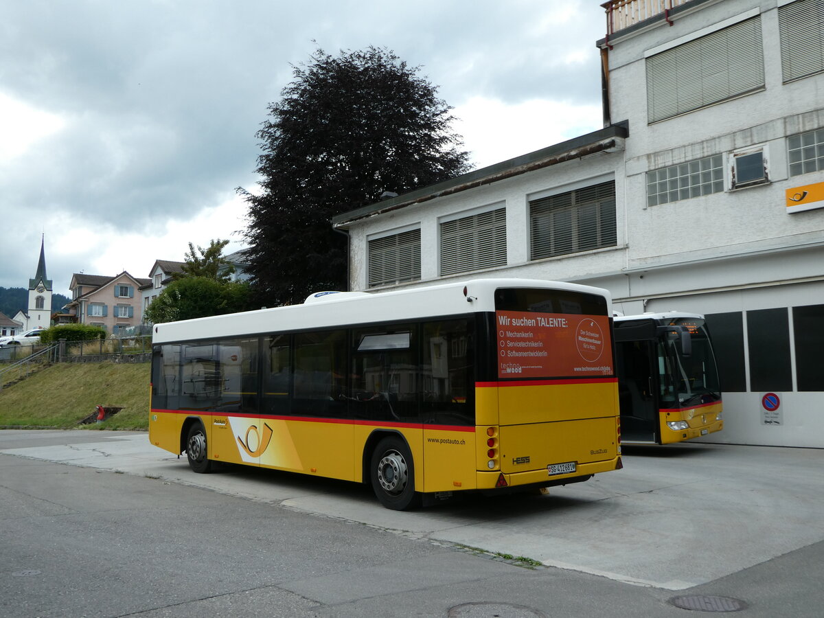(252'366) - PostAuto Ostschweiz - SG 412'681/PID 10'149 - Hess Personenanh�nger am 4. Juli 2023 in Urn�sch, Garage