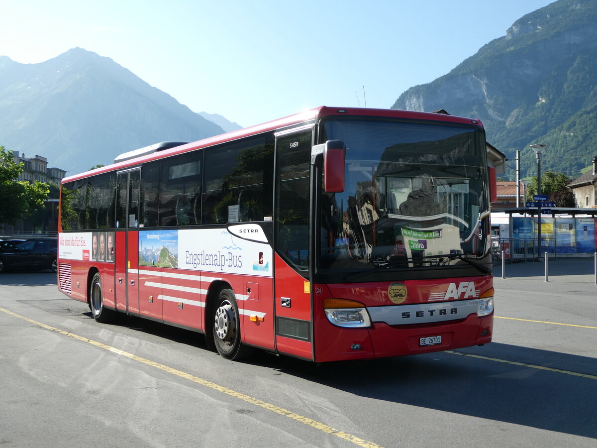 (252'530) - AFA Adelboden - Nr. 24/BE 26'701/PID 10'040 - Setra am 9. Juli 2023 in Meiringen, Postautostation (Einsatz: PostAuto f�r Engstlenalp-Bus)