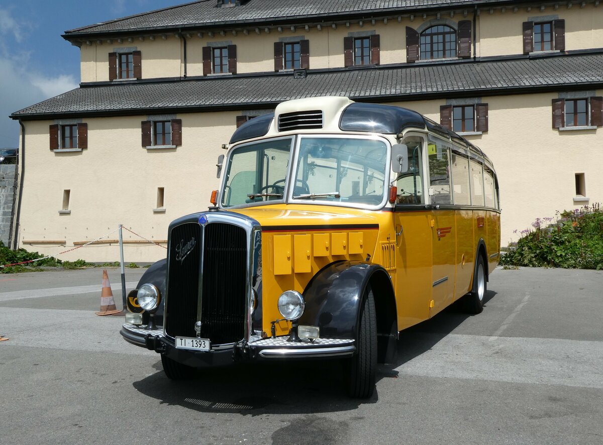 (252'884) - Barenco, Faido - TI 1393 - Saurer/R&J (ex Oldie-Reisen, Matzingen; ex M+79'506; ex P 23'139; ex P 2206) am 23. Juli 2023 in Gotthard, Passh�he