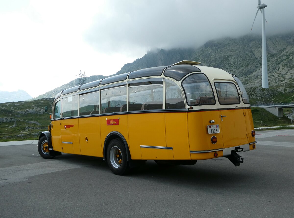 (252'887) - Barenco, Faido - TI 1393 - Saurer/R&J (ex Oldie-Reisen, Matzingen; ex M+79'506; ex P 23'139; ex P 2206) am 23. Juli 2023 in Gotthard, Passh�he