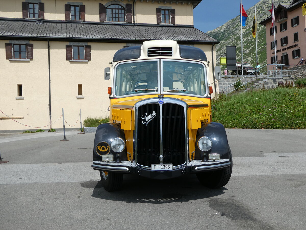 (252'890) - Barenco, Faido - TI 1393 - Saurer/R&J (ex Oldie-Reisen, Matzingen; ex M+79'506; ex P 23'139; ex P 2206) am 23. Juli 2023 in Gotthard, Passh�he