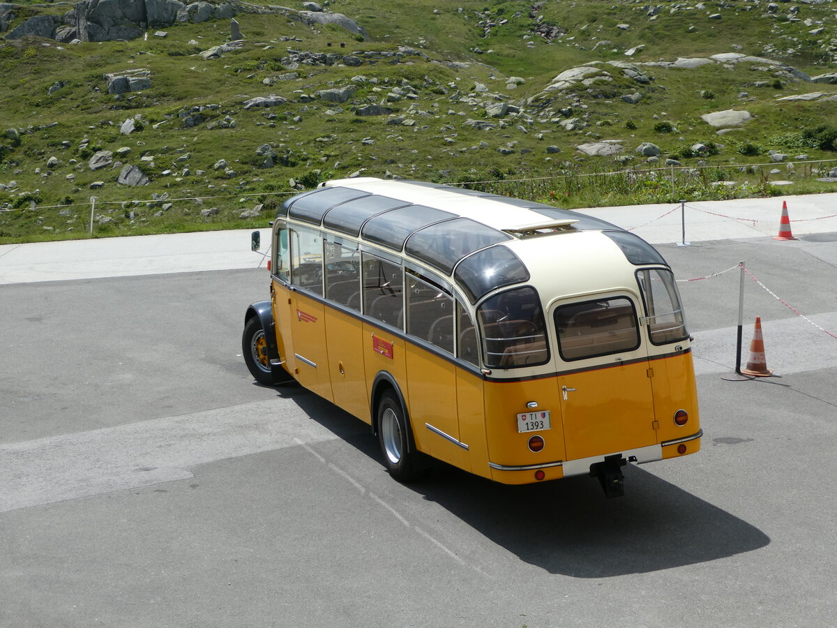 (252'893) - Barenco, Faido - TI 1393 - Saurer/R&J (ex Oldie-Reisen, Matzingen; ex M+79'506; ex P 23'139; ex P 2206) am 23. Juli 2023 in Gotthard, Passh�he