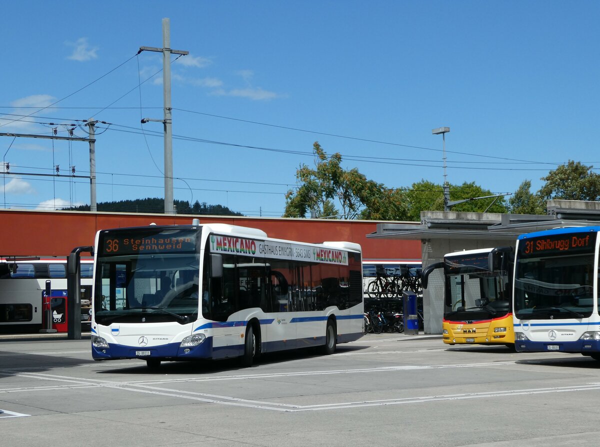 (253'347) - ZVB Zug - Nr. 111/ZG 88'111 - Mercedes am 3. August 2023 beim Bahnhof Baar