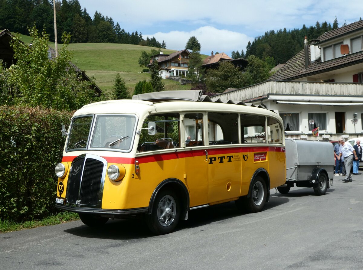 (253'546) - Schmid, Th�rishaus - Nr. 3/BE 26'760 - Saurer/Gangloff (ex Geiger, Adelboden Nr. 3) am 9. August 2023 in Rinderbach, Rest. zur S�ge