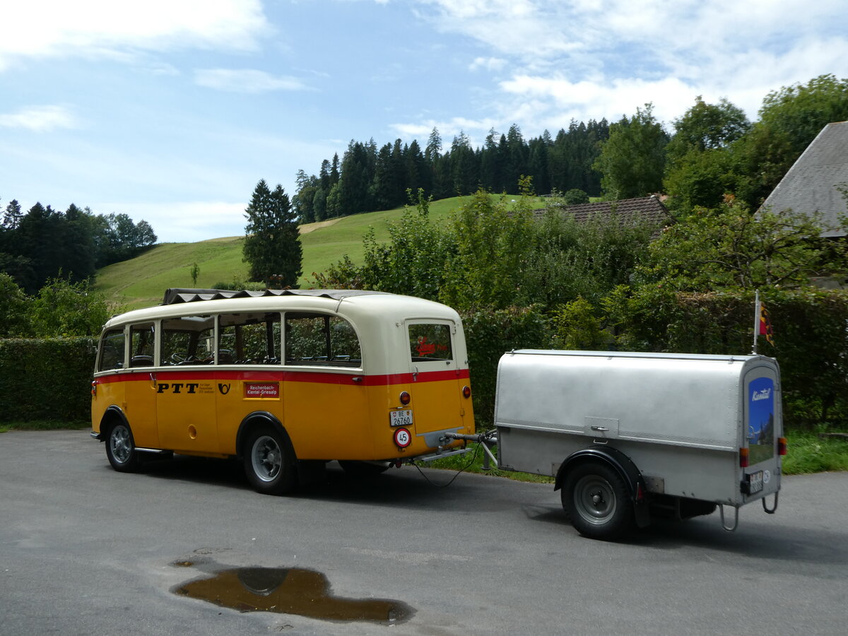 (253'550) - Schmid, Th�rishaus - Nr. 3/BE 26'760 - Saurer/Gangloff (ex Geiger, Adelboden Nr. 3) am 9. August 2023 in Rinderbach, Rest. zur S�ge