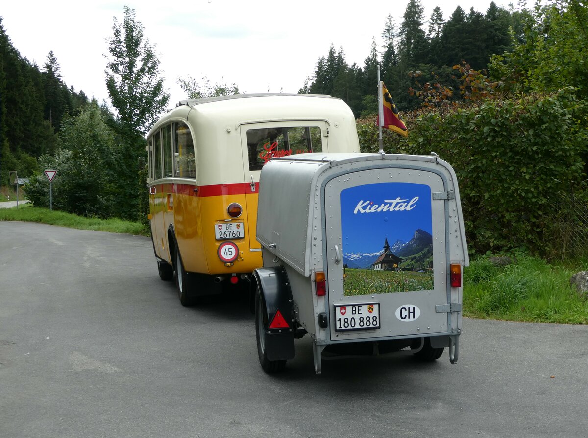 (253'552) - Schmid, Th�rishaus - BE 180'888 - Hess Gep�ckanh�nger (ex Schranz, Adelboden; ex Portenier, Adelboden; ex Geiger, Adelboden) am 9. August 2023 in Rinderbach, Rest. zur S�ge