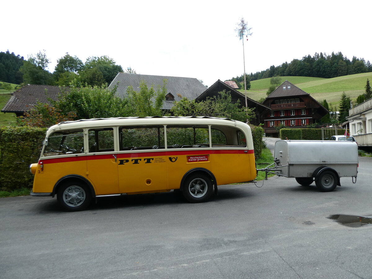 (253'554) - Schmid, Th�rishaus - Nr. 3/BE 26'760 - Saurer/Gangloff (ex Geiger, Adelboden Nr. 3) am 9. August 2023 in Rinderbach, Rest. zur S�ge