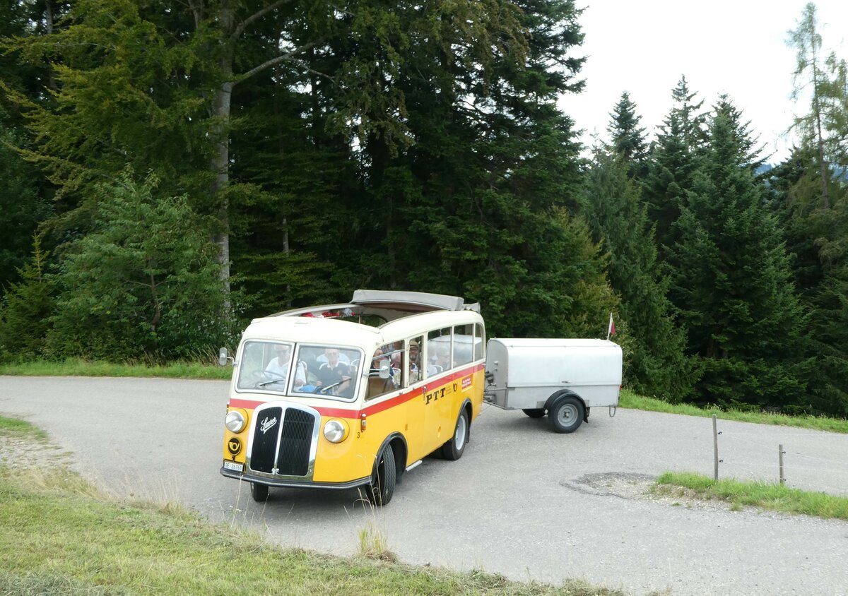 (253'565) - Schmid, Th�rishaus - Nr. 3/BE 26'760 - Saurer/Gangloff (ex Geiger, Adelboden Nr. 3) am 9. August 2023 in Bigenthal, Hellweid