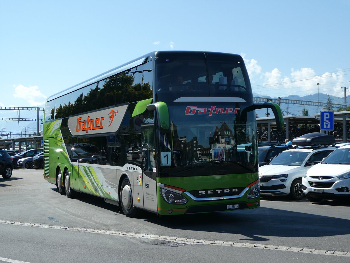 (253'870) - Gafner, Thun - Nr. 3/BE 53'616 - Setra (ex Sommer, Gr�nen; ex VIP Transport, LV-Riga) am 16. August 2023 beim Bahnhof Thun