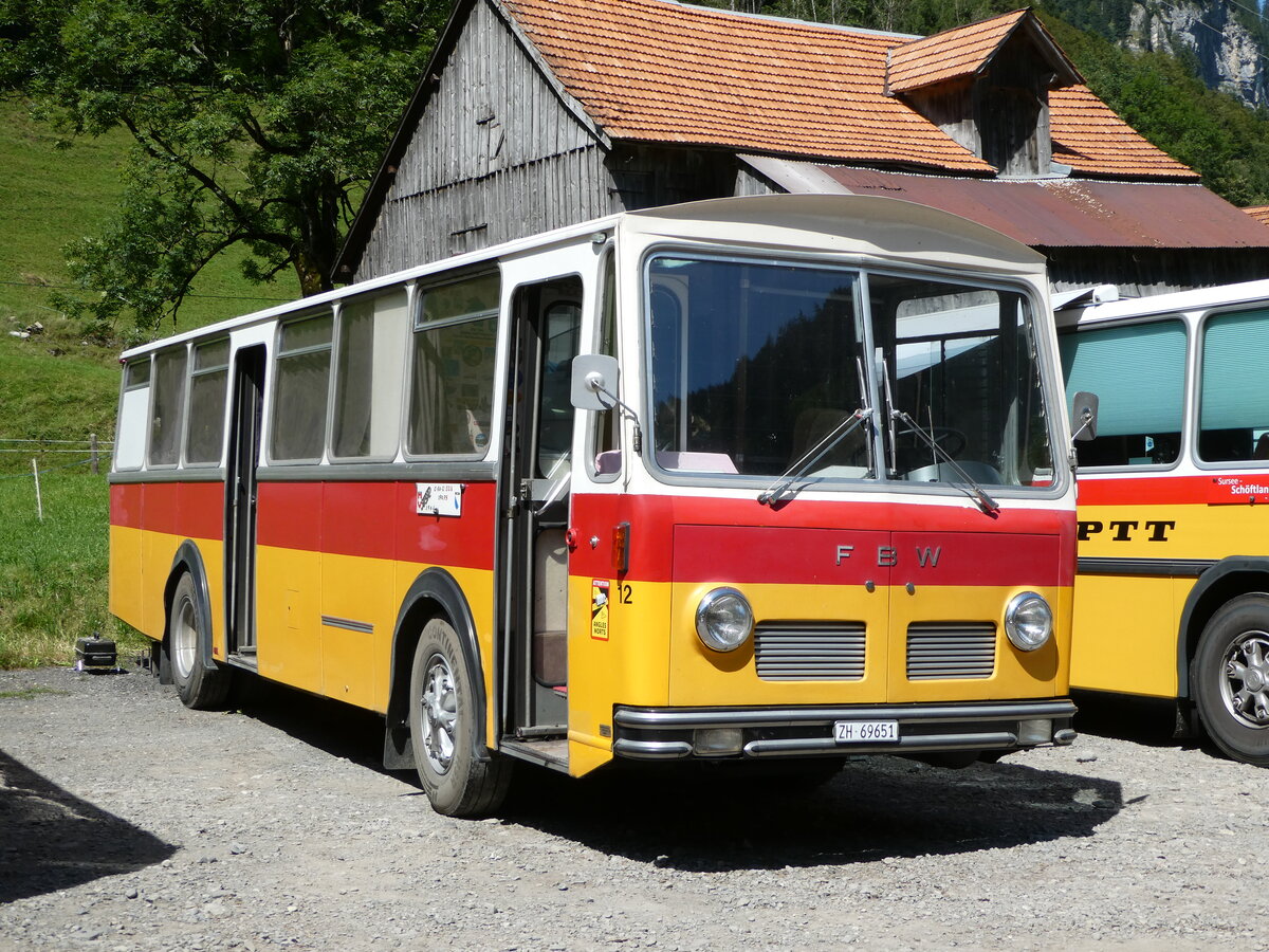 (253'933) - Tr�b, Oberrieden - Nr. 12/ZH 69'651 - FBW/R&J (ex Ryffel, Uster Nr. 12) am 19. August 2023 in Hoch-Ybrig, Talstation Weglosen