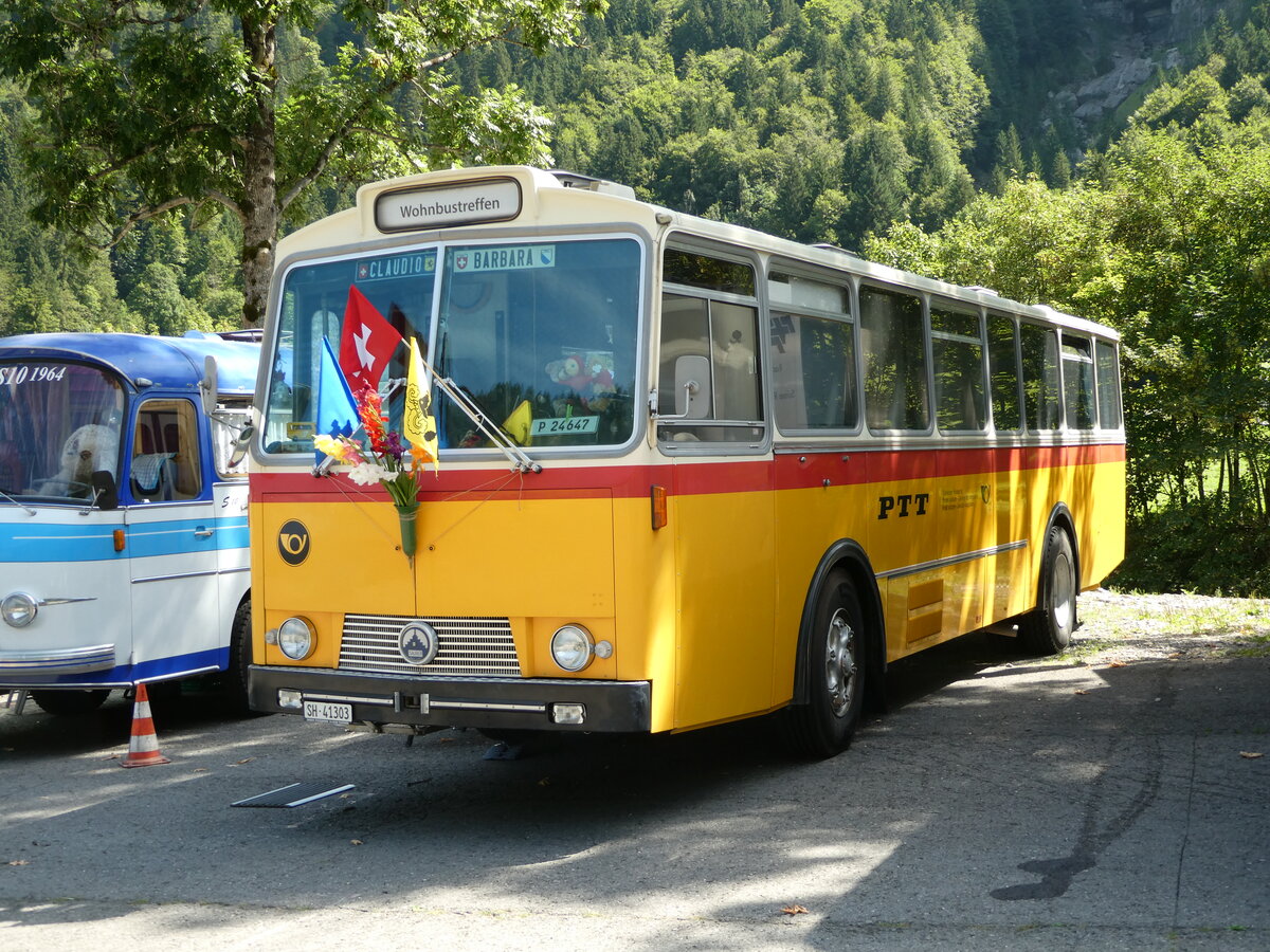 (253'960) - Simoncini, D�llikon - SH 41'303 - Saurer/T�scher (ex Lambach, Rieden; ex F�ssler, Winterthur; ex Steiger, Schlatt; ex P 24'647) am 19. August 2023 in Hoch-Ybrig, Talstation Weglosen