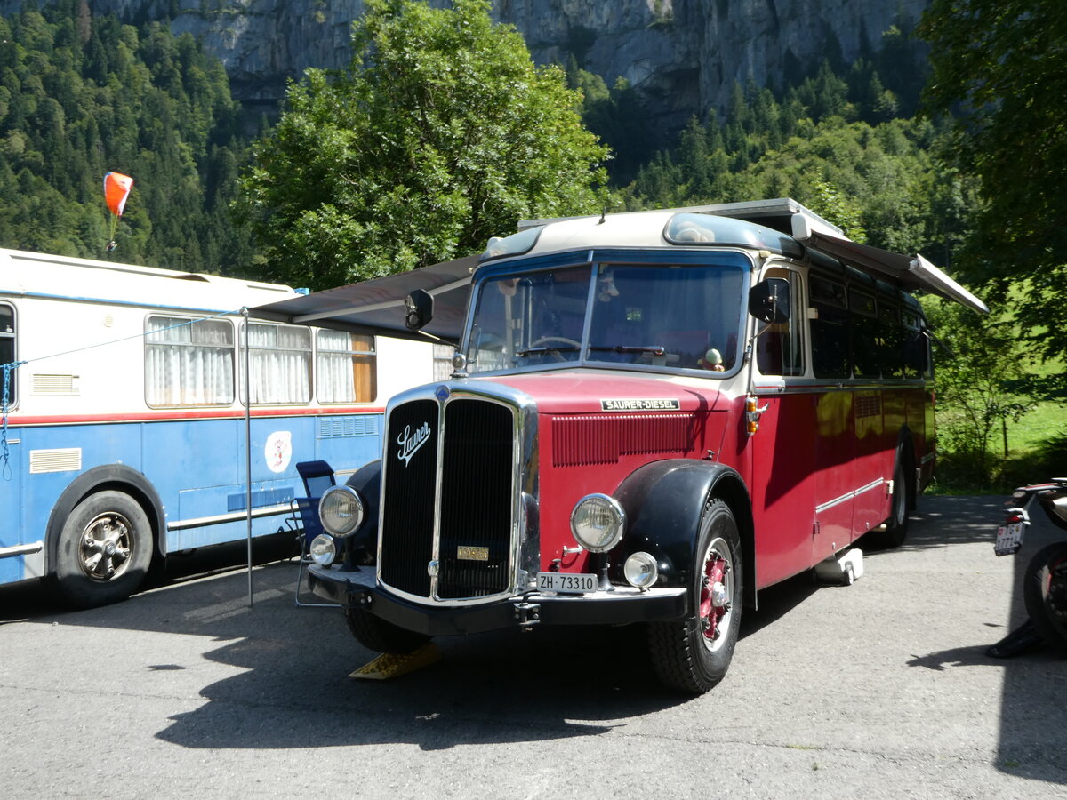 (253'990) - Morger, Horgenberg - ZH 73'310 - Saurer/T�scher (ex P 23'167; ex Casper, Lenzerheide) am 19. August 2023 in Hoch-Ybrig, Talstation Weglosen