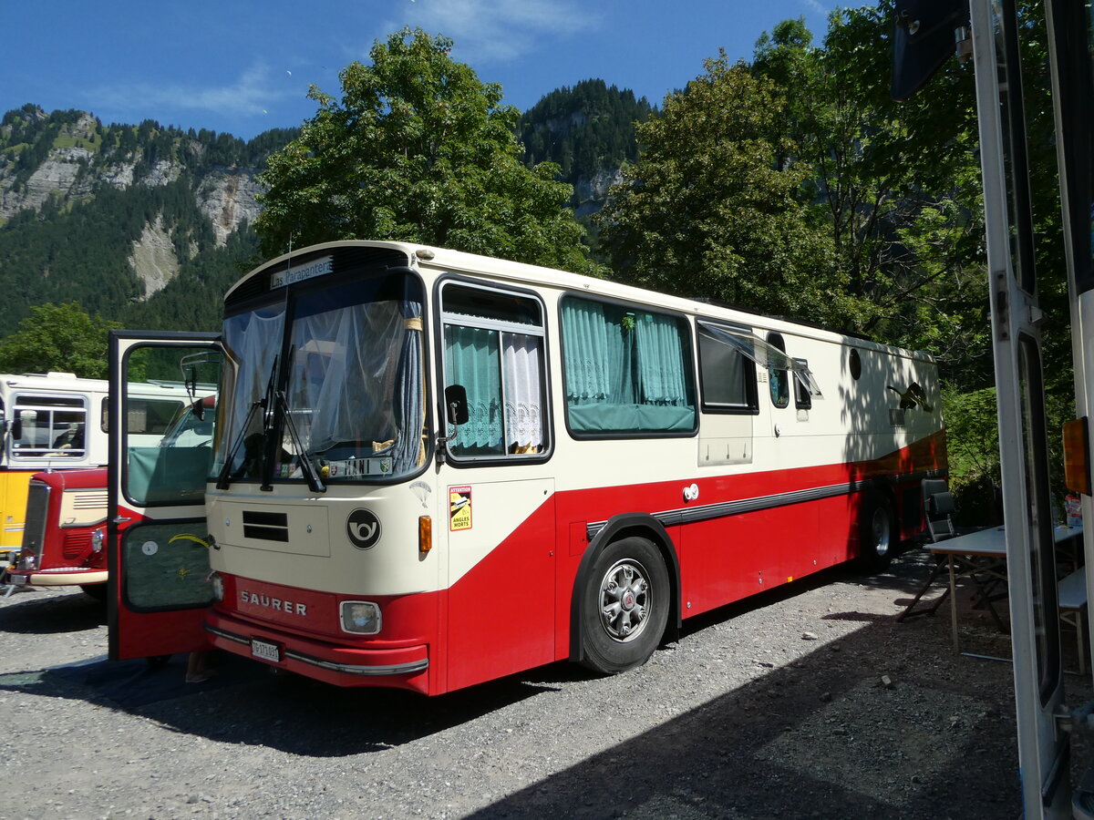 (254'035) - Rogoll - TG 171'031 - Saurer/T�scher (ex P 24'273) am 19. August 2023 in Hoch-Ybrig, Talstation Weglosen