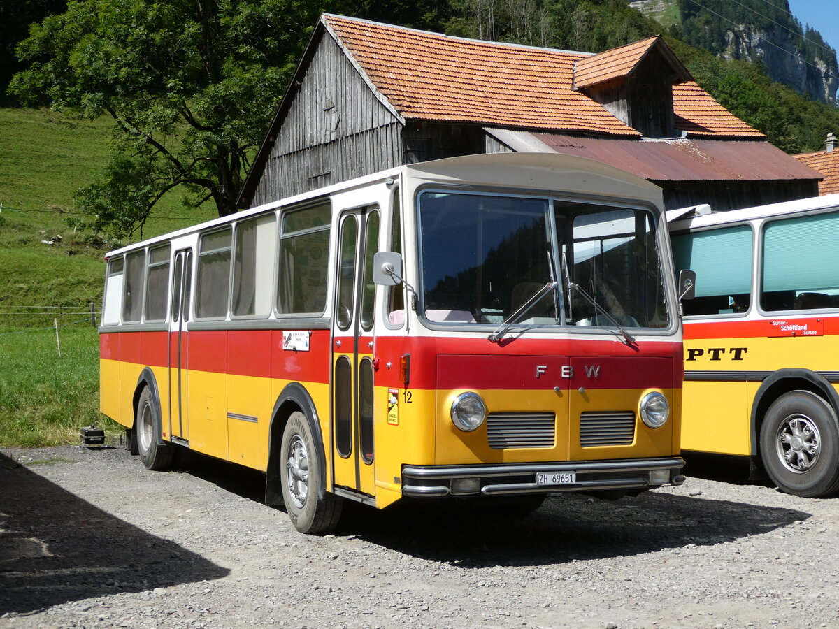 (254'039) - Tr�b, Oberrieden - Nr. 12/ZH 69'651 - FBW/R&J (ex Ryffel, Uster Nr. 12) am 19. August 2023 in Hoch-Ybrig, Talstation Weglosen
