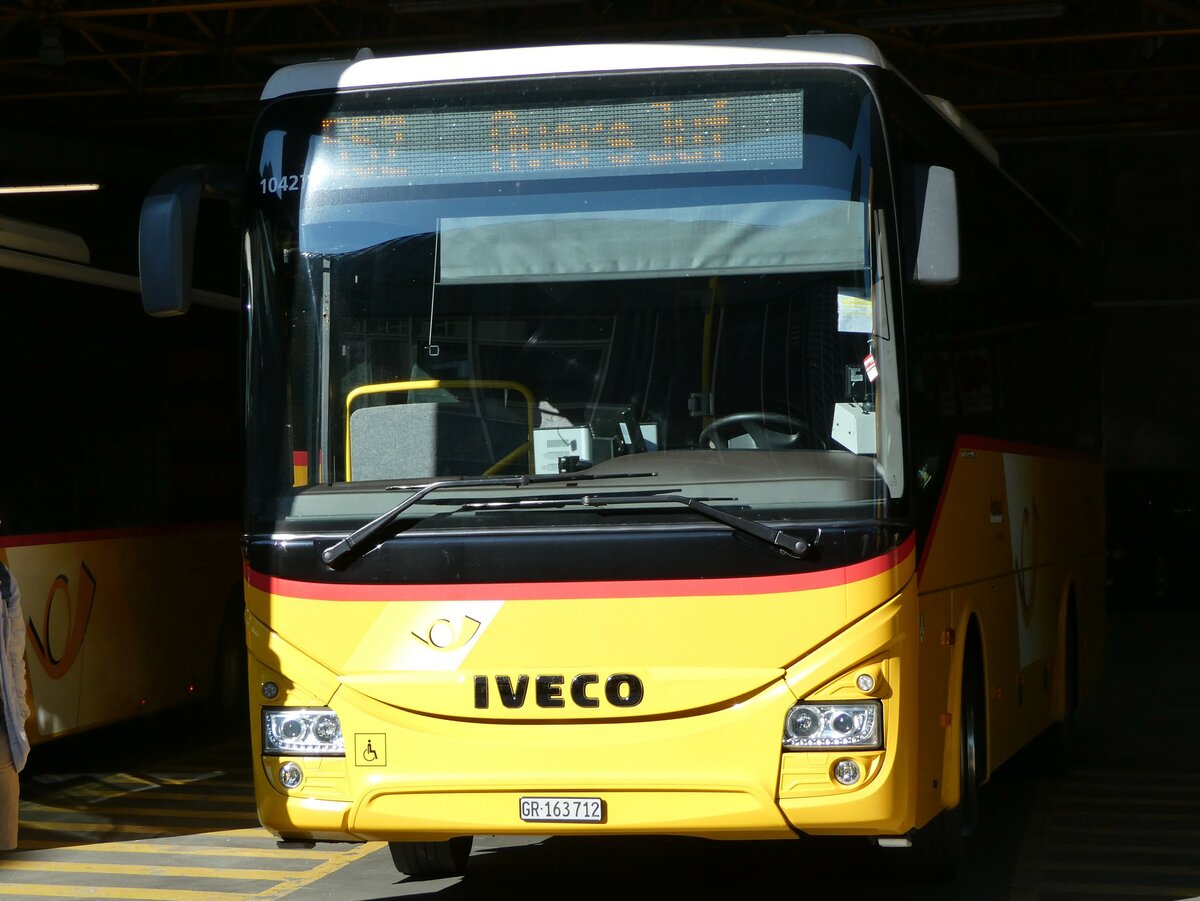 (254'853) - Gaudenz, Andeer - GR 163'712/PID 10'427 - Iveco (ex Mark, Andeer) am 8. September 2023 in Thusis, Postautostation