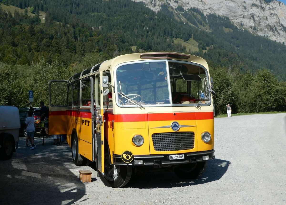 (255'055) - Schmid, Th�rishaus - Nr. 9/BE 26'105 - Saurer/R&J (ex Geiger, Adelboden Nr. 9) am 10. September 2023 in Kiental, Tschingelsee