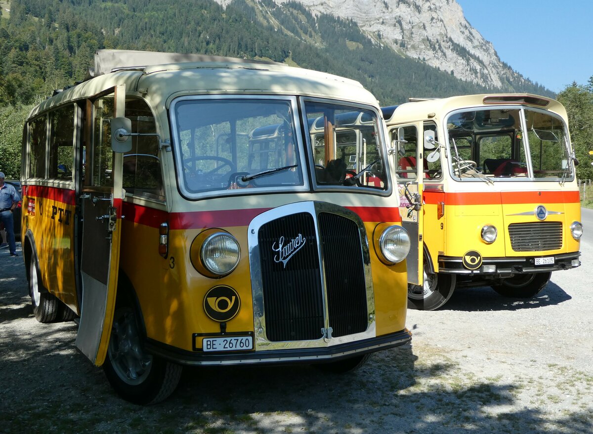 (255'056) - Schmid, Th�rishaus - Nr. 3/BE 26'760 - Saurer/Gangloff (ex Geiger, Adelboden Nr. 3) am 10. September 2023 in Kiental, Tschingelsee