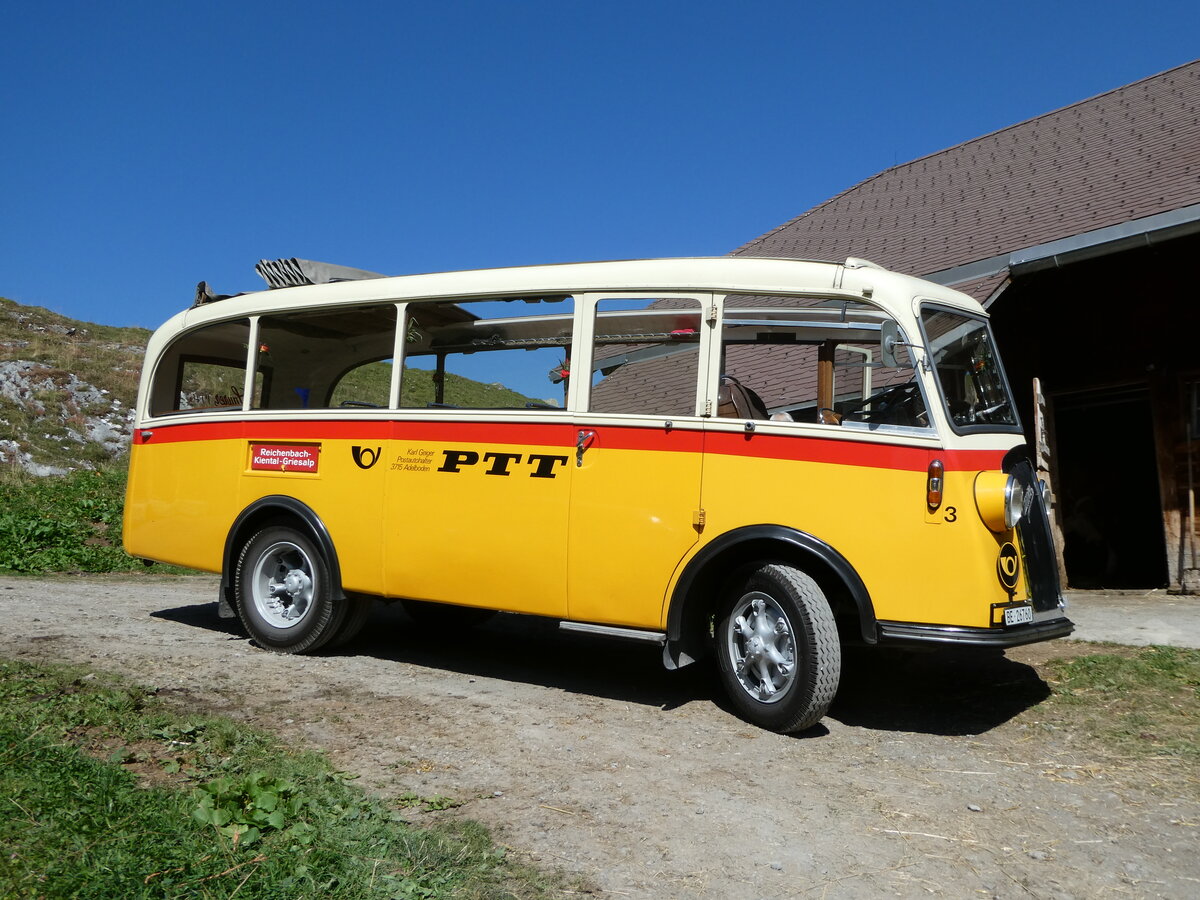 (255'083) - Schmid, Th�rishaus - Nr. 3/BE 26'760 - Saurer/Gangloff (ex Geiger, Adelboden Nr. 3) am 10. September 2023 auf der Bundalp