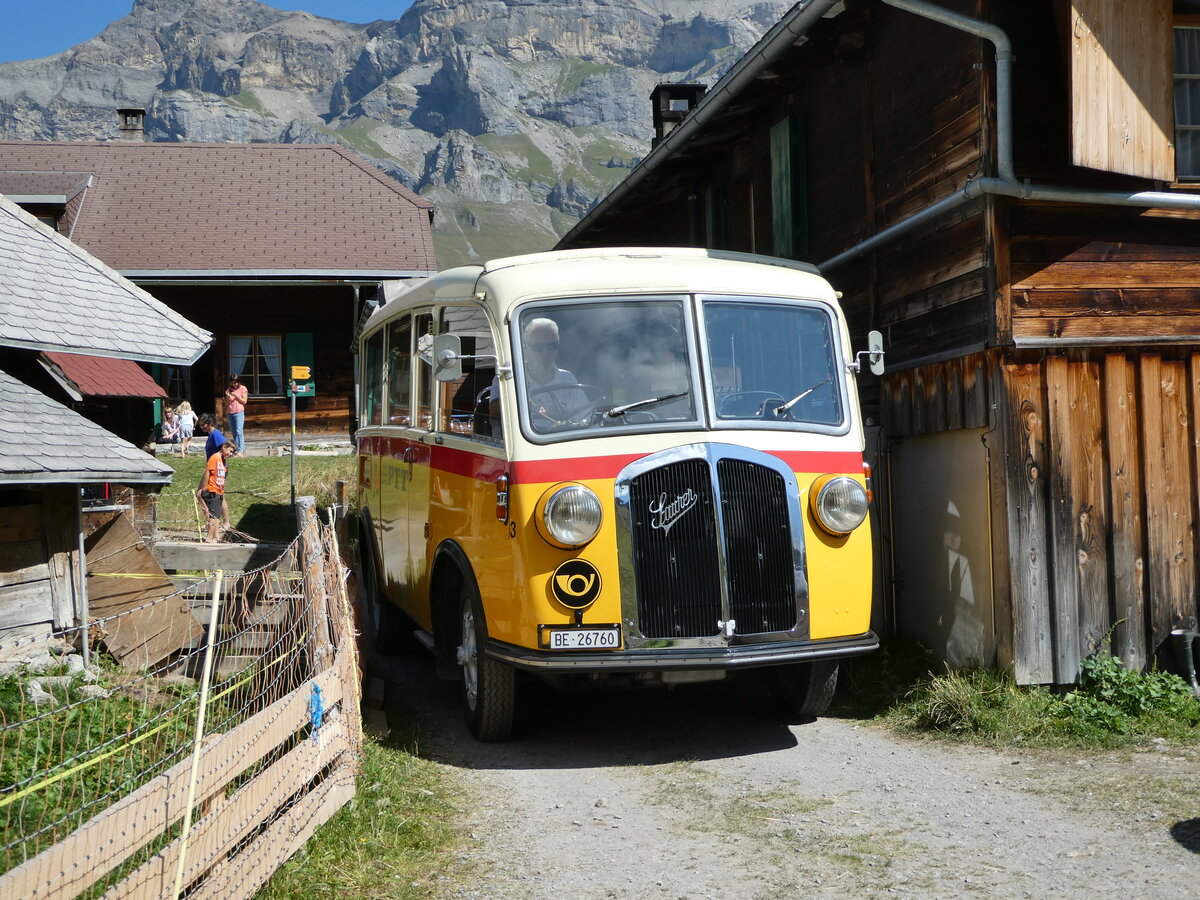 (255'094) - Schmid, Th�rishaus - Nr. 3/BE 26'760 - Saurer/Gangloff (ex Geiger, Adelboden Nr. 3) am 10. September 2023 auf der Bundalp