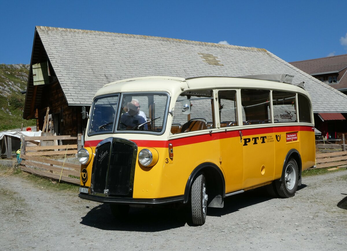 (255'097) - Schmid, Th�rishaus - Nr. 3/BE 26'760 - Saurer/Gangloff (ex Geiger, Adelboden Nr. 3) am 10. September 2023 auf der Bundalp