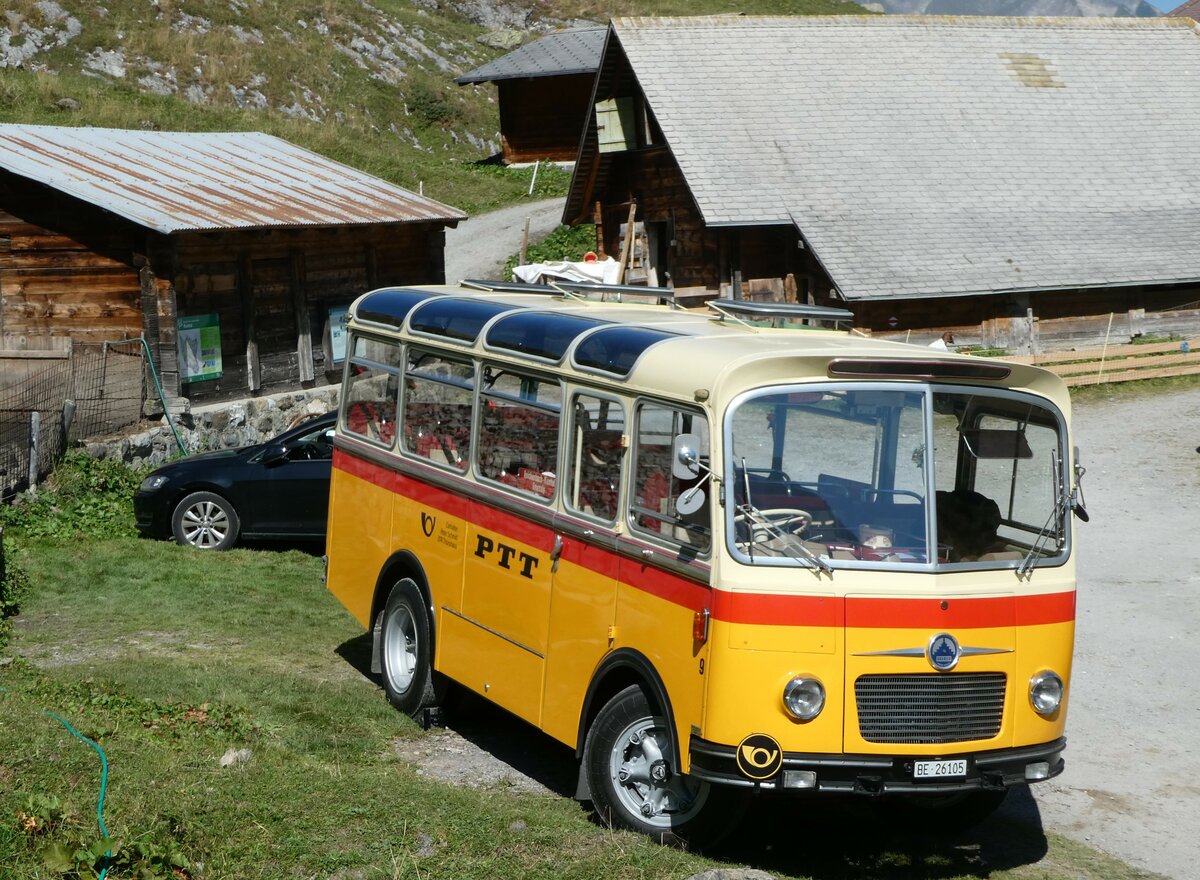 (255'104) - Schmid, Th�rishaus - Nr. 9/BE 26'105 - Saurer/R&J (ex Geiger, Adelboden Nr. 9) am 10. September 2023 auf der Bundalp