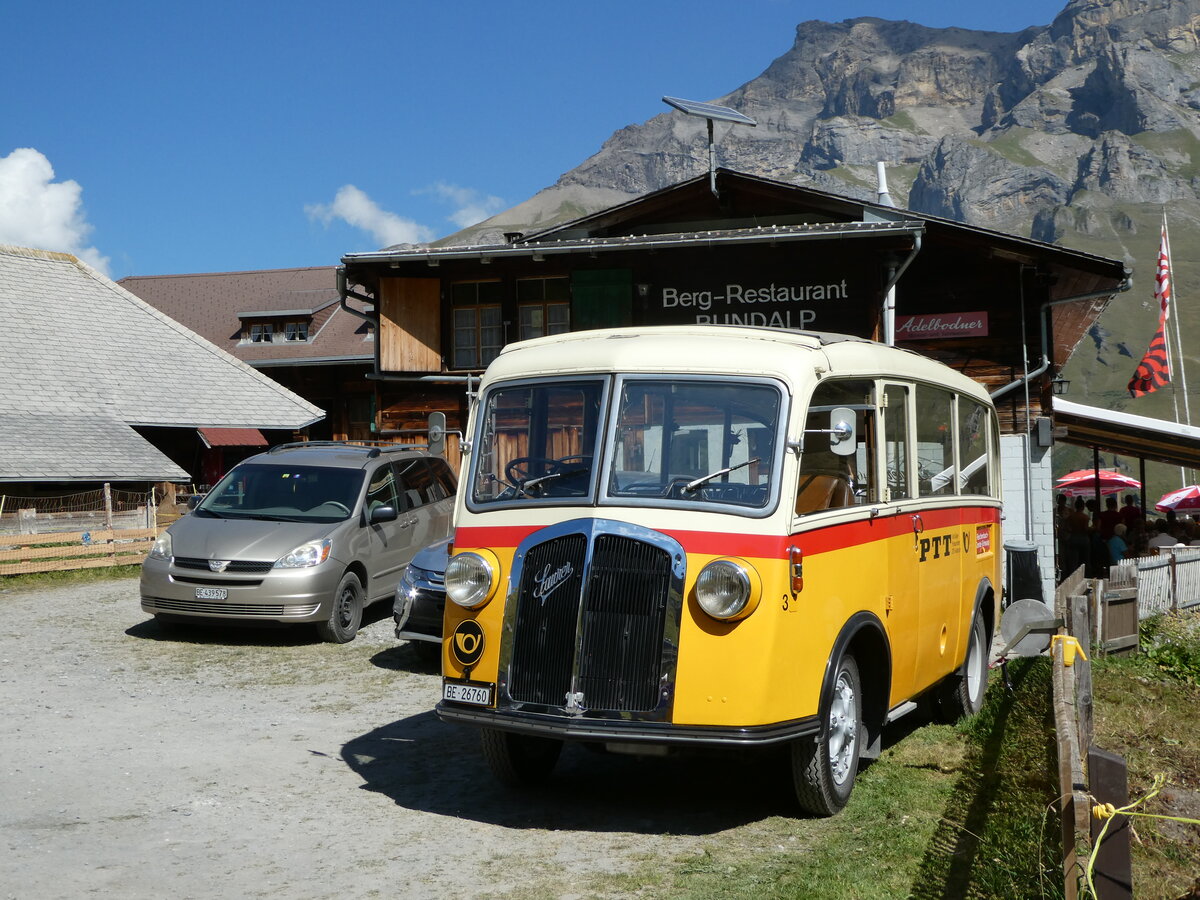 (255'108) - Schmid, Th�rishaus - Nr. 3/BE 26'760 - Saurer/Gangloff (ex Geiger, Adelboden Nr. 3) am 10. September 2023 auf der Bundalp