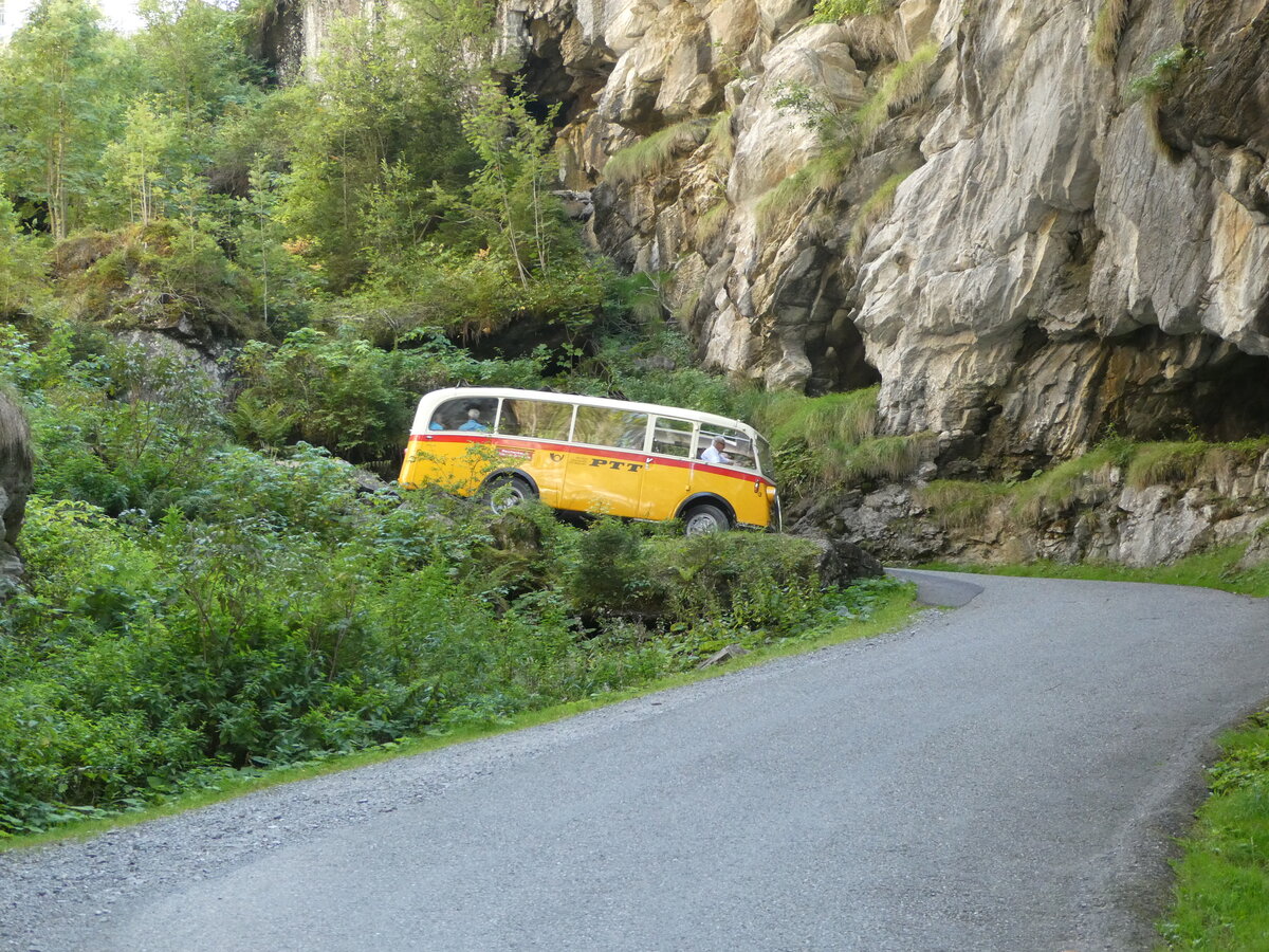 (255'112) - Schmid, Th�rishaus - Nr. 3/BE 26'760 - Saurer/Gangloff (ex Geiger, Adelboden Nr. 3) am 10. September 2023 in Griesalp, Griesschlucht