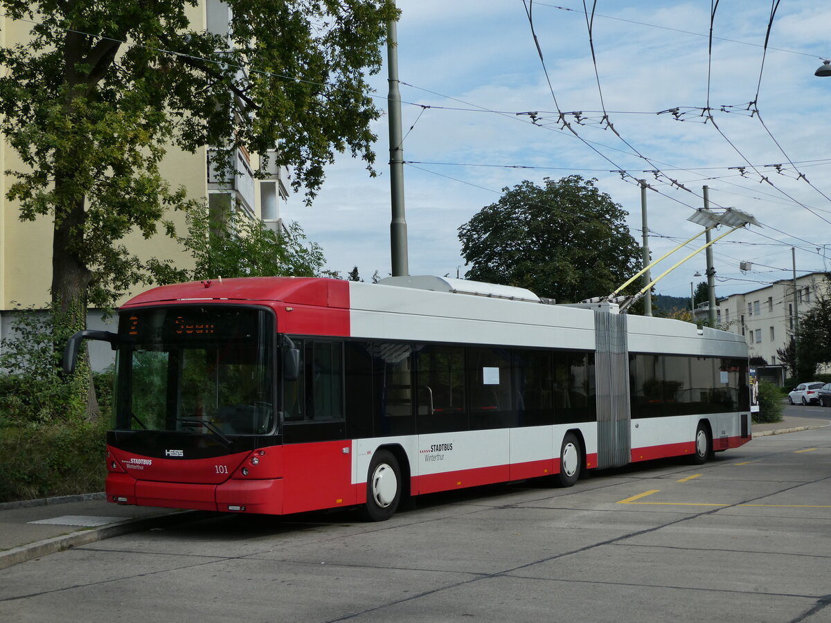 (255'163) - SW Winterthur - Nr. 101 - Hess/Hess Gelenktrolleybus am 13. September 2023 in Winterthur, W�lflingen