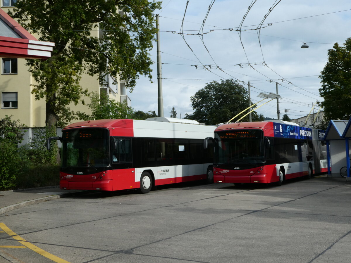 (255'172) - SW Winterthur - Nr. 119 + 118 - Hess/Hess Gelenktrolleybusse am 13. September 2023 in Winterthur, W�lflingen (Teilaufnahmen)