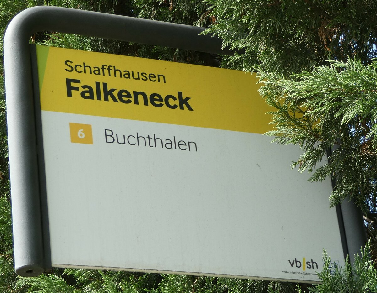 (255'350) - vb/sh-Haltestellenschild - Schaffhausen, Falkeneck - am 17. September 2023