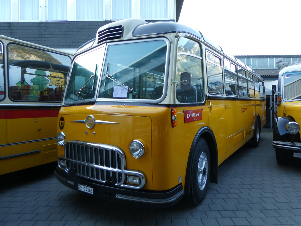 (255'898) - Goldexpress, Ossingen - ZH 14'148 - FBW/Lauber (ex P 24'069; ex P 21'569) am 7. Oktober 2023 in N�fels, FBW-Museum