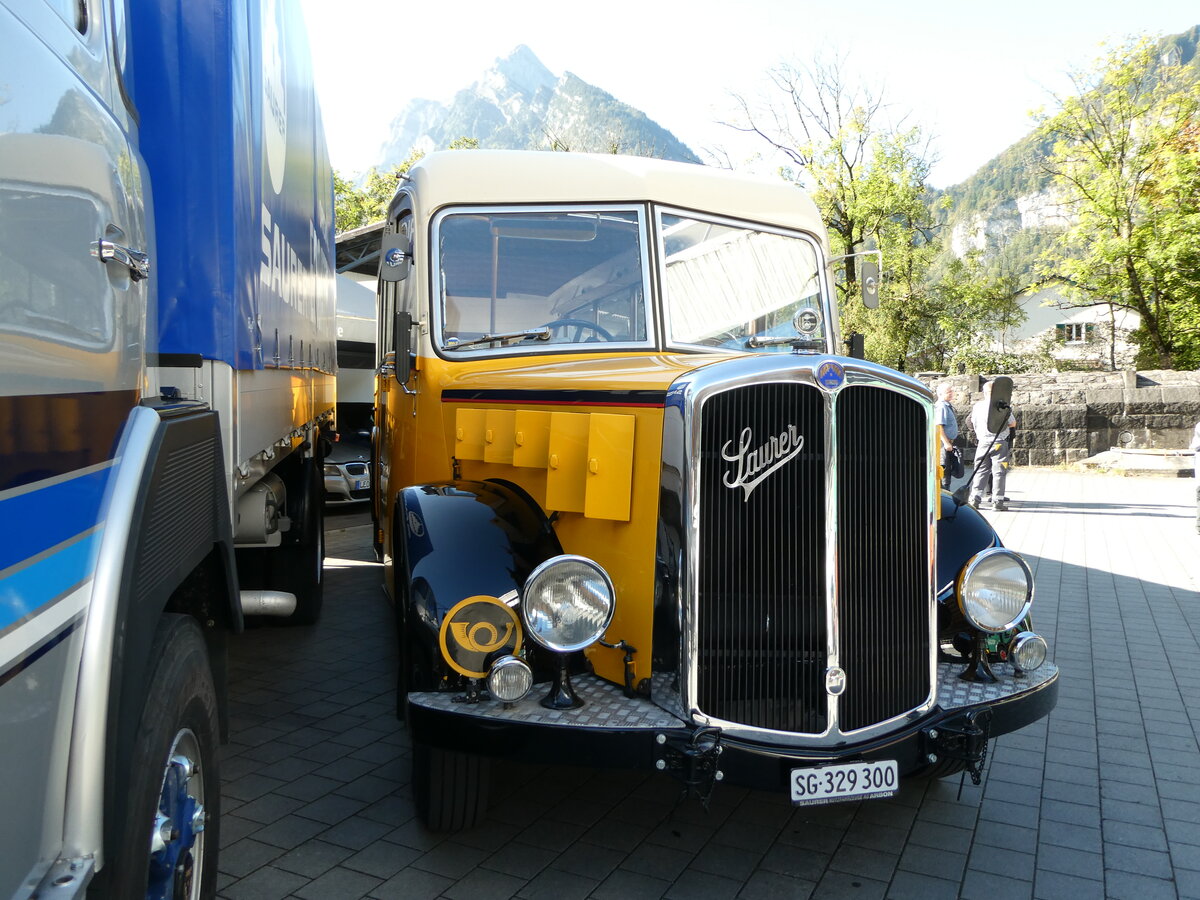 (255'913) - Baumgartner, Horn - SG 329'300 - Saurer/T�scher (ex Bucheli, Kriens Nr. 10; ex Gr�ni, Udligenswil) am 7. Oktober 2023 in N�fels, FBW-Museum