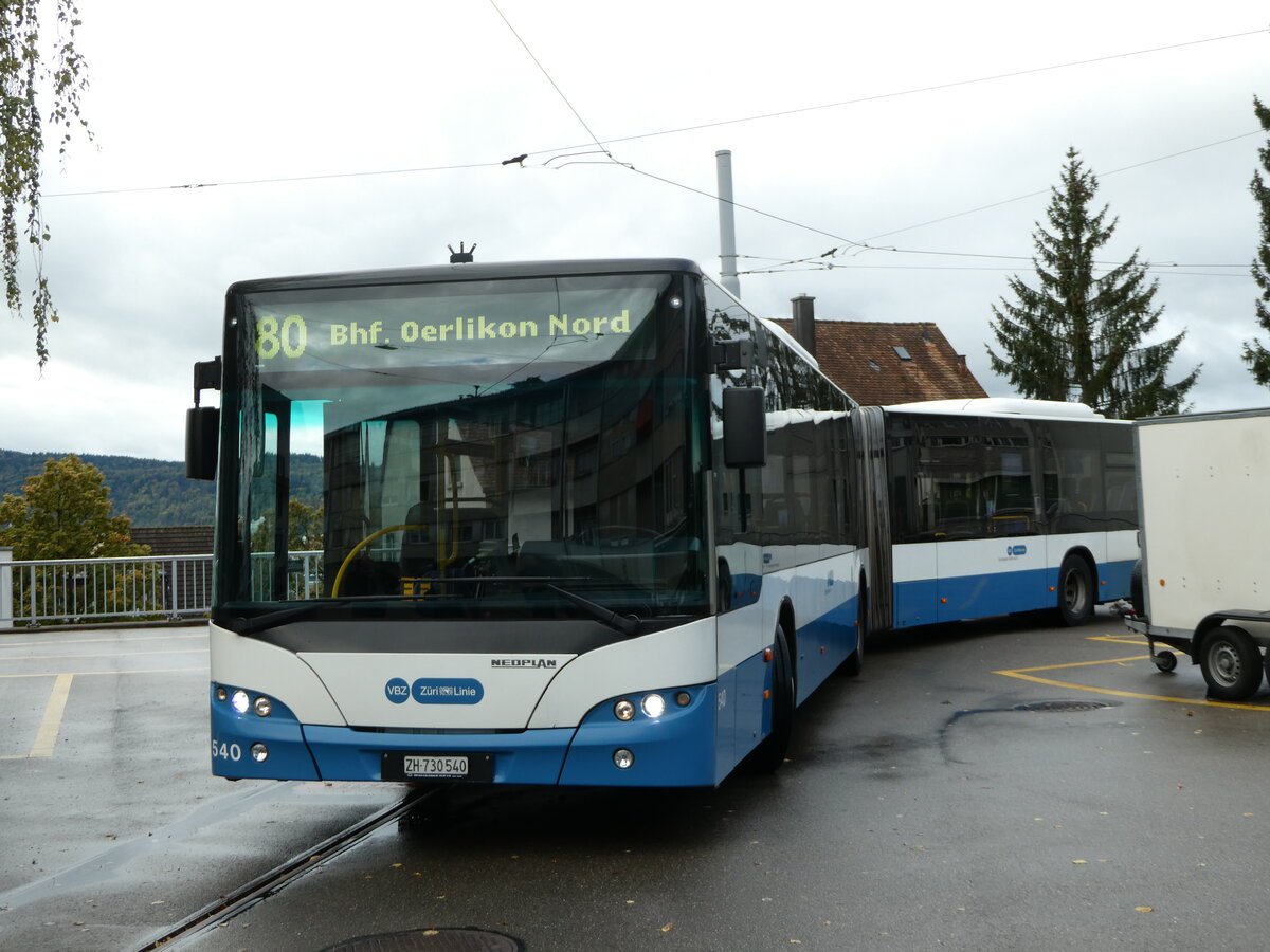 (256'220) - VBZ Z�rich - Nr. 540/ZH 730'540 - Neoplan am 21. Oktober 2023 in Z�rich, Wartau