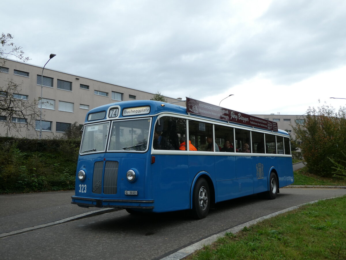 (256'326) - Biegger, Uster - Nr. 3/GL 20'323 - FBW/T�scher (ex DFB Andermatt; ex VBZ Z�rich Nr. 323) am 21. Oktober 2023 in Z�rich, Hungerbergstrasse