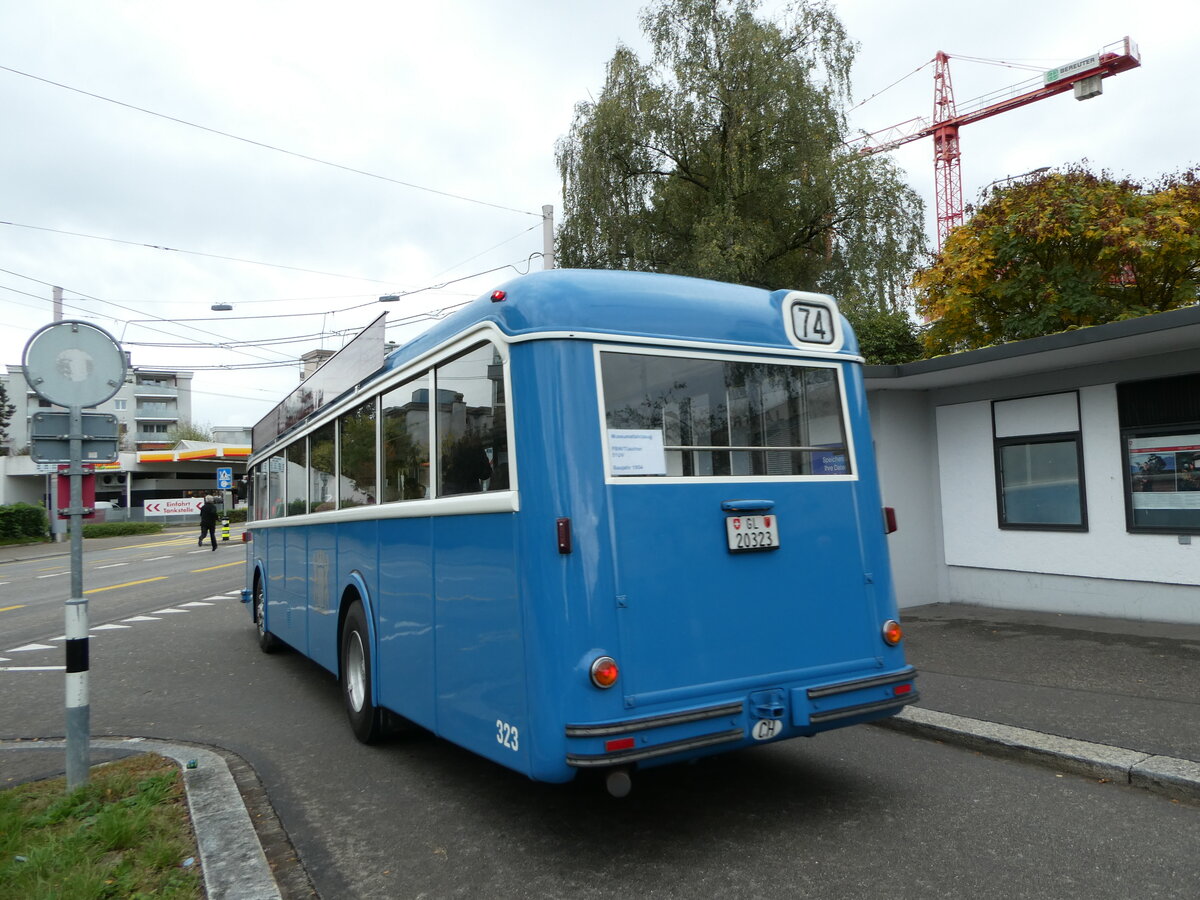 (256'327) - Biegger, Uster - Nr. 3/GL 20'323 - FBW/T�scher (ex DFB Andermatt; ex VBZ Z�rich Nr. 323) am 21. Oktober 2023 in Z�rich, Hungerbergstrasse 