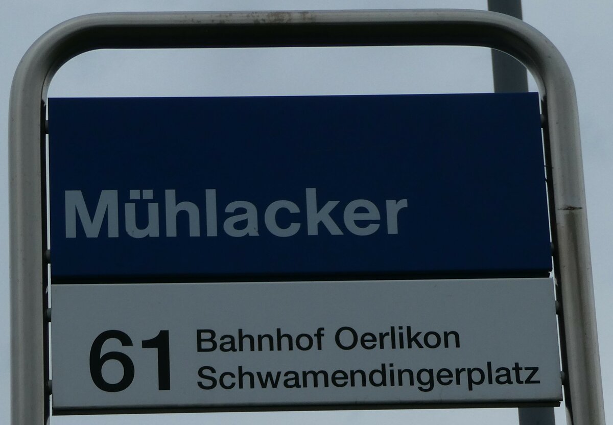 (256'344) - ZVV-Haltestellenschild - Z�rich, M�hlacker - am 21. Oktober 2023
